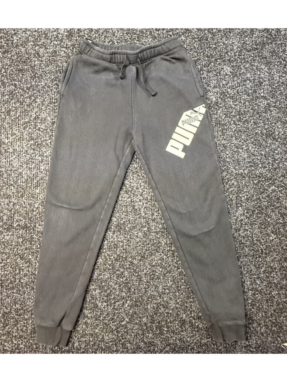 Puma Boys Jogger Sweatpants Size L 14-16 Gray Big Logo Fleece Athletic Pants